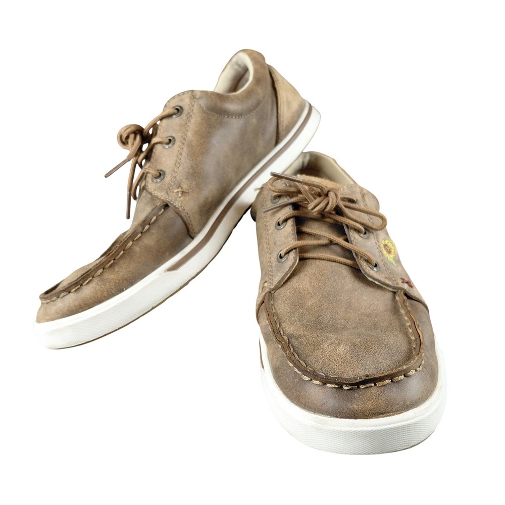 Twisted X Brown Leather Sunflower Embroidered Moccasins Womens Shoes 11M